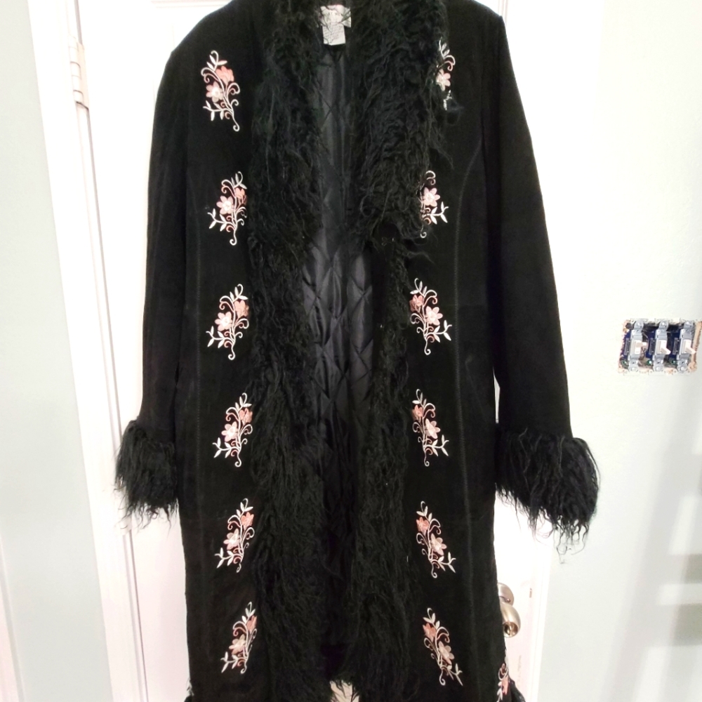 Large leather black coat